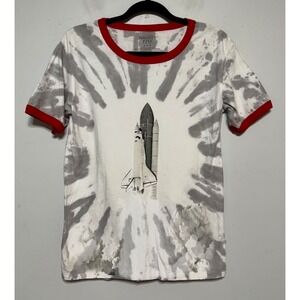 Y2K 90s Streetwear Ringer Tie-Dye Space Shuttle‎ Graphic Tee Small Retro Skater